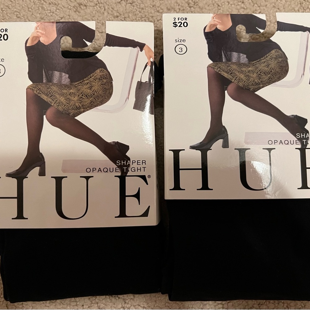 HUE Black Shaper Opaque Tights 2 pair size 3